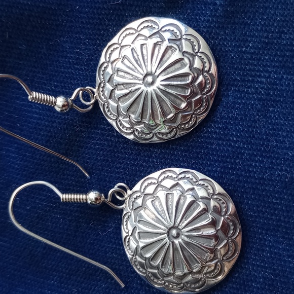 Silver Stamped Concho Dangle Earrings - Picture 4 of 16